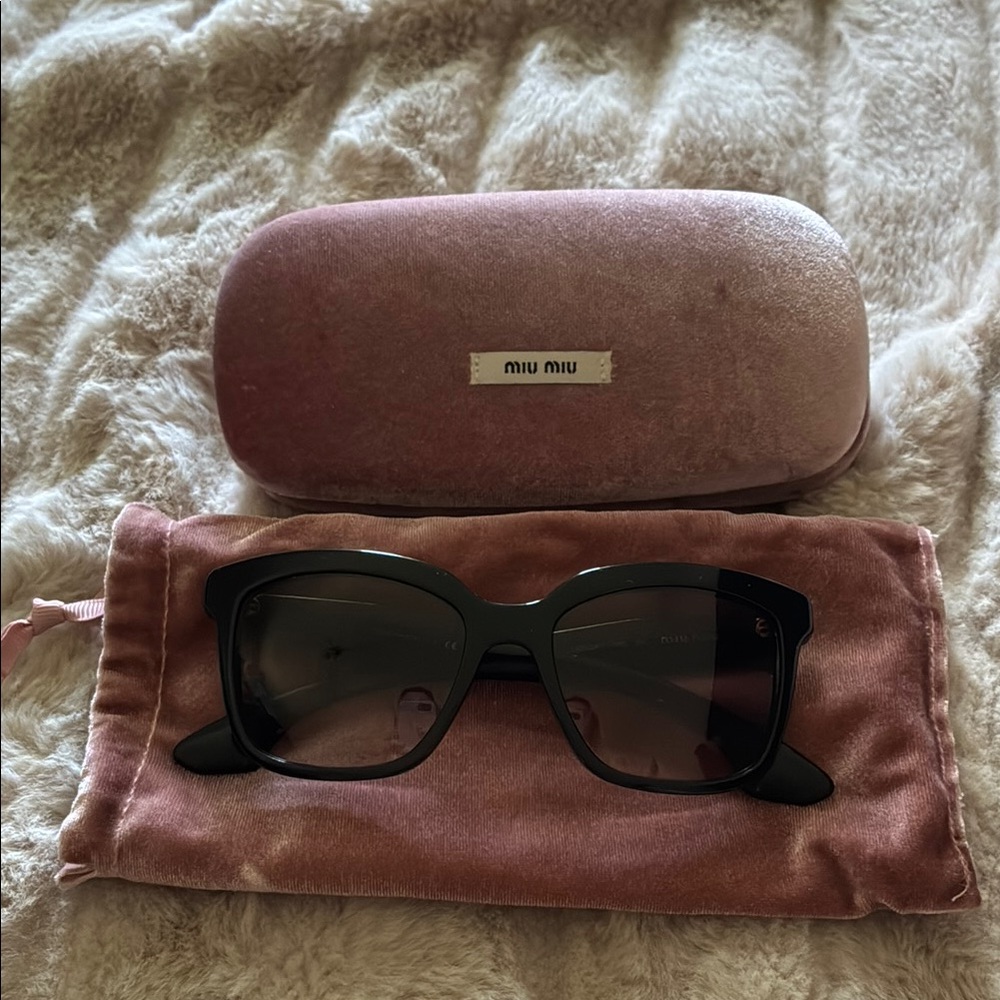 Miu Miu Black Sunglasses with Pink Velvet Case